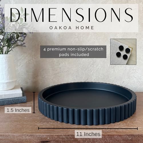 Concrete Round Fluted Tray - Black