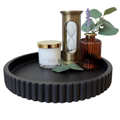 Concrete Round Fluted Tray - Black