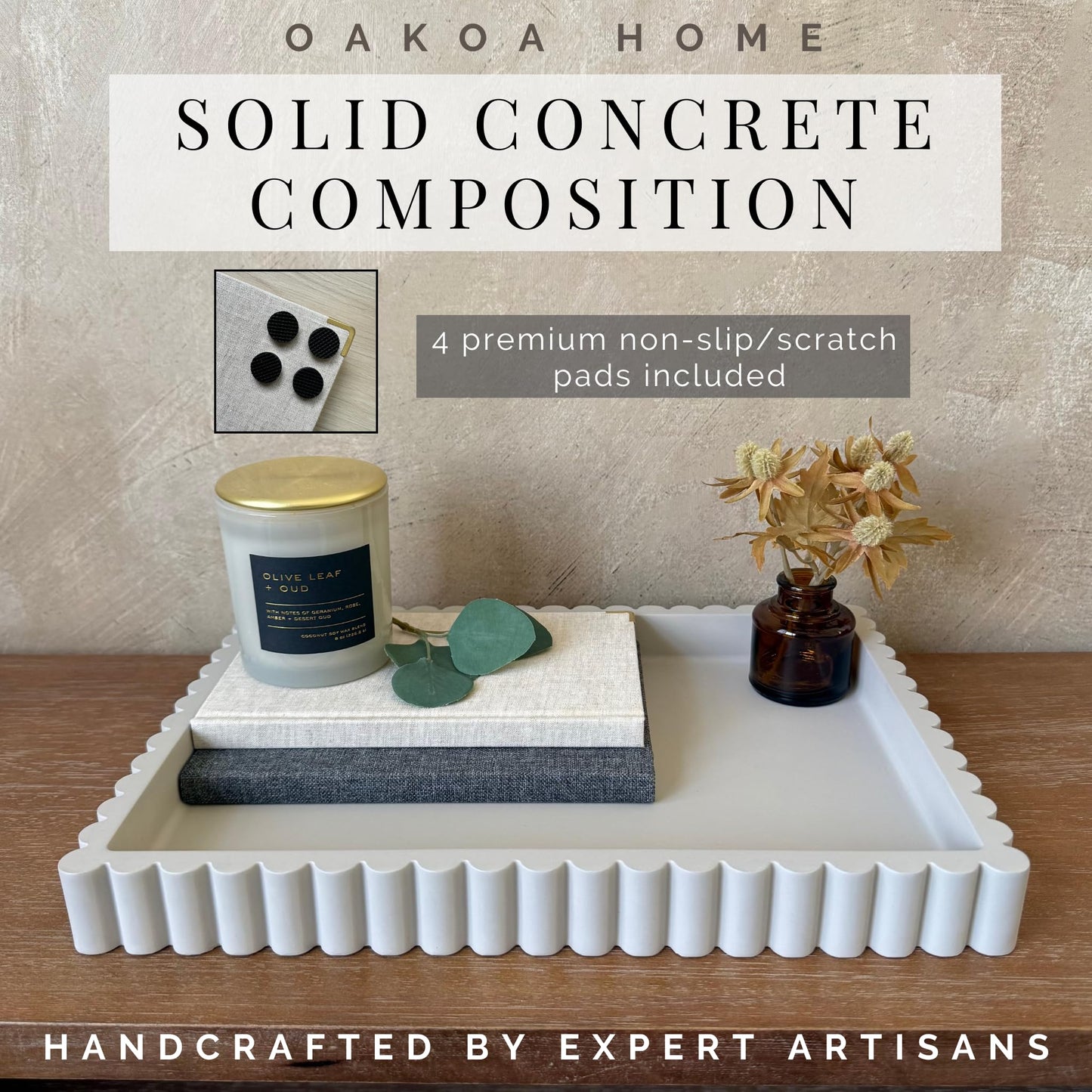 Concrete Fluted Rectangular Decorative Tray