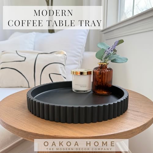Concrete Round Fluted Tray - Black