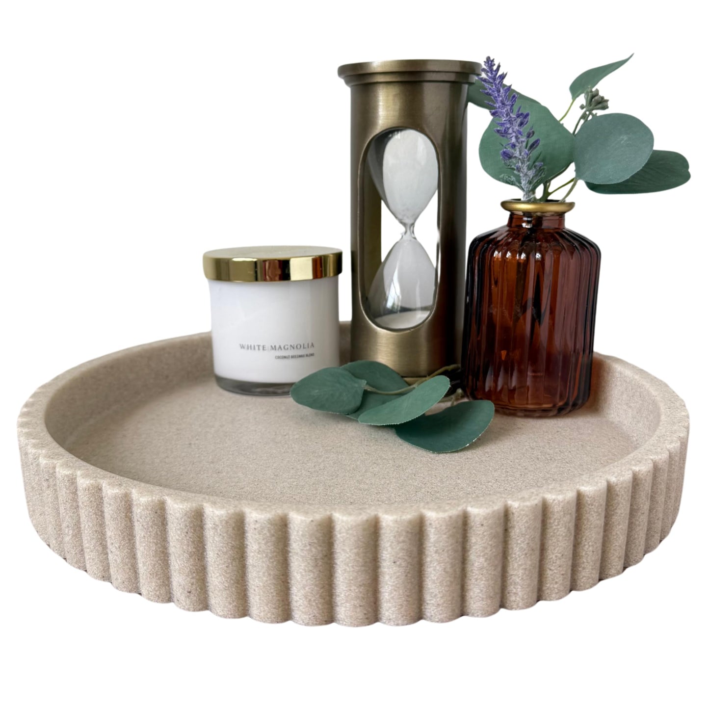 Fluted Round Tray - Beige