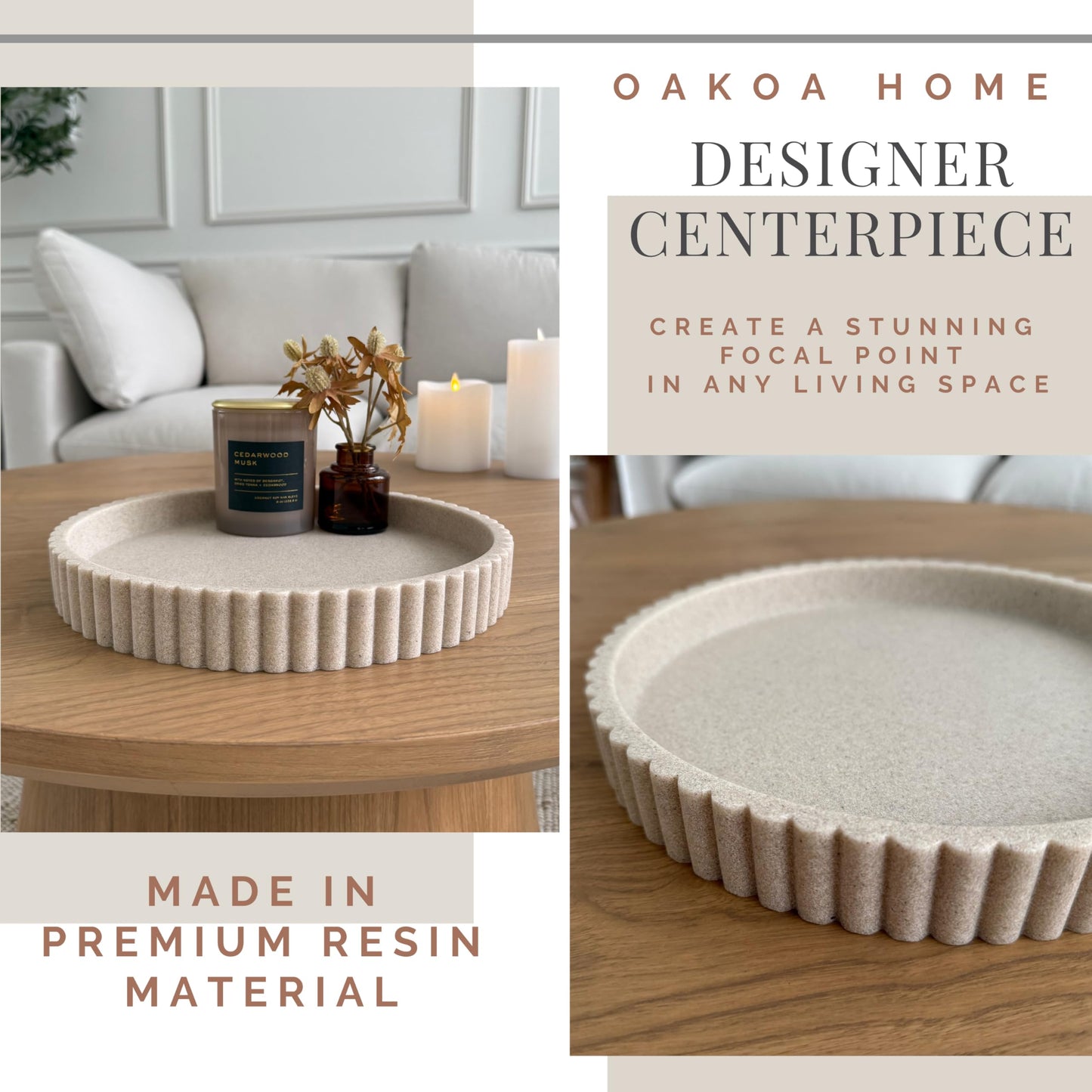 Fluted Round Tray - Beige