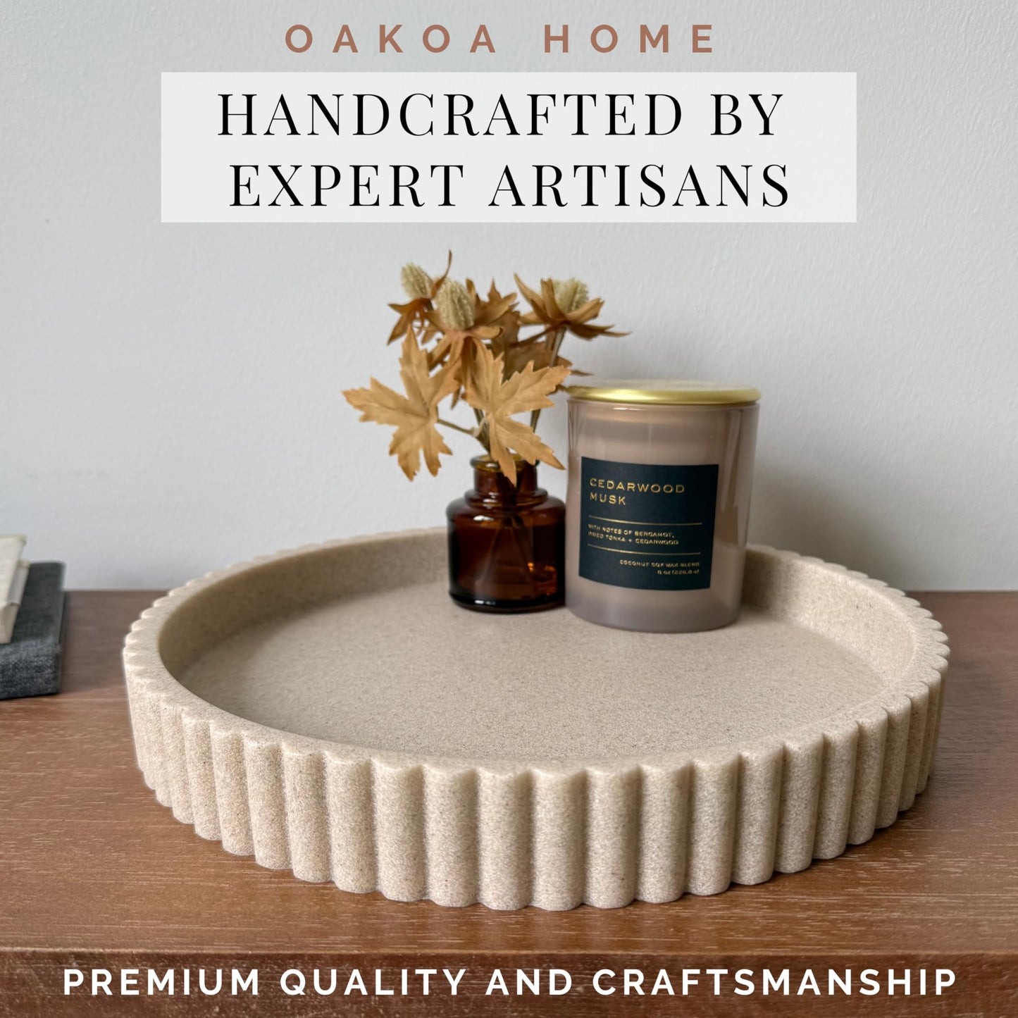 Fluted Round Tray - Beige