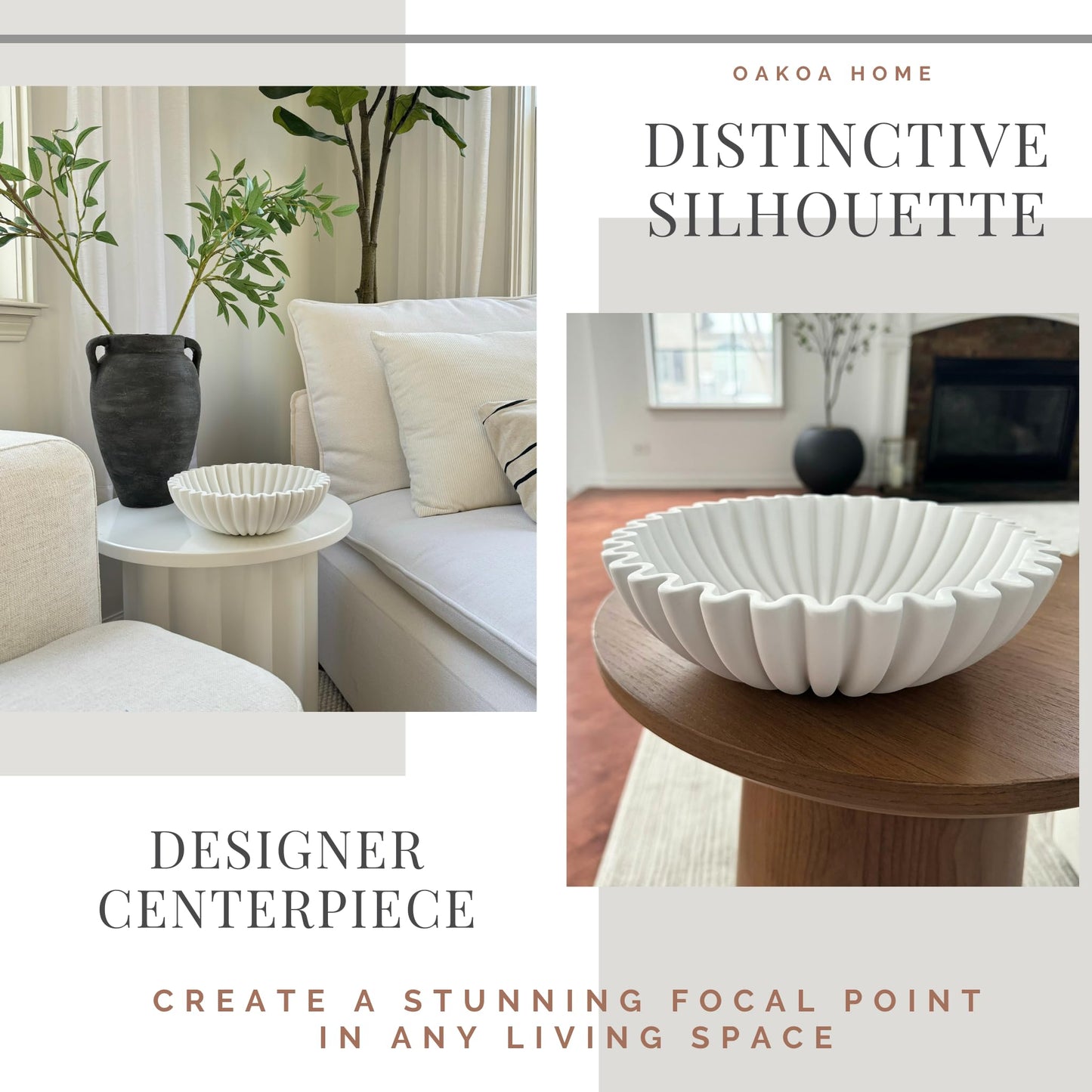 Concrete Fluted Decorative Bowl - White