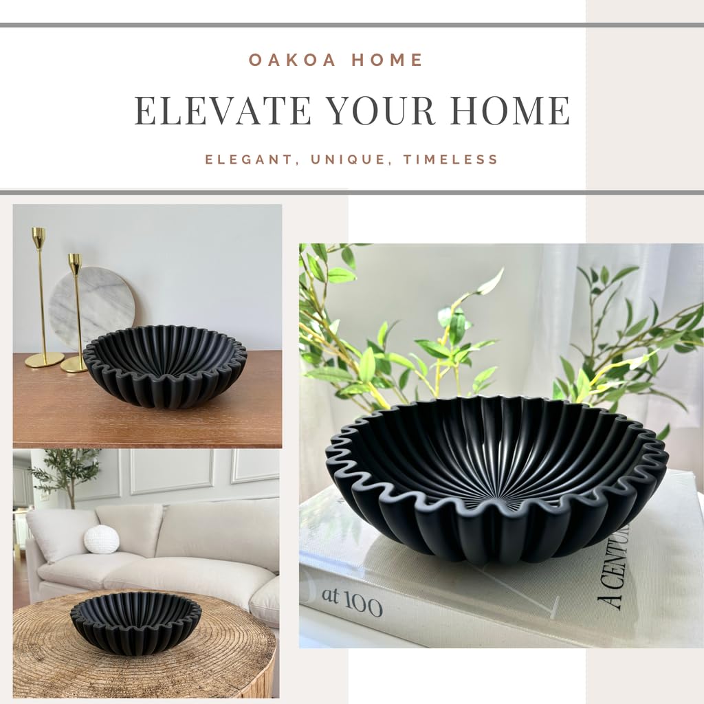 Concrete Fluted Decorative Bowl - Black