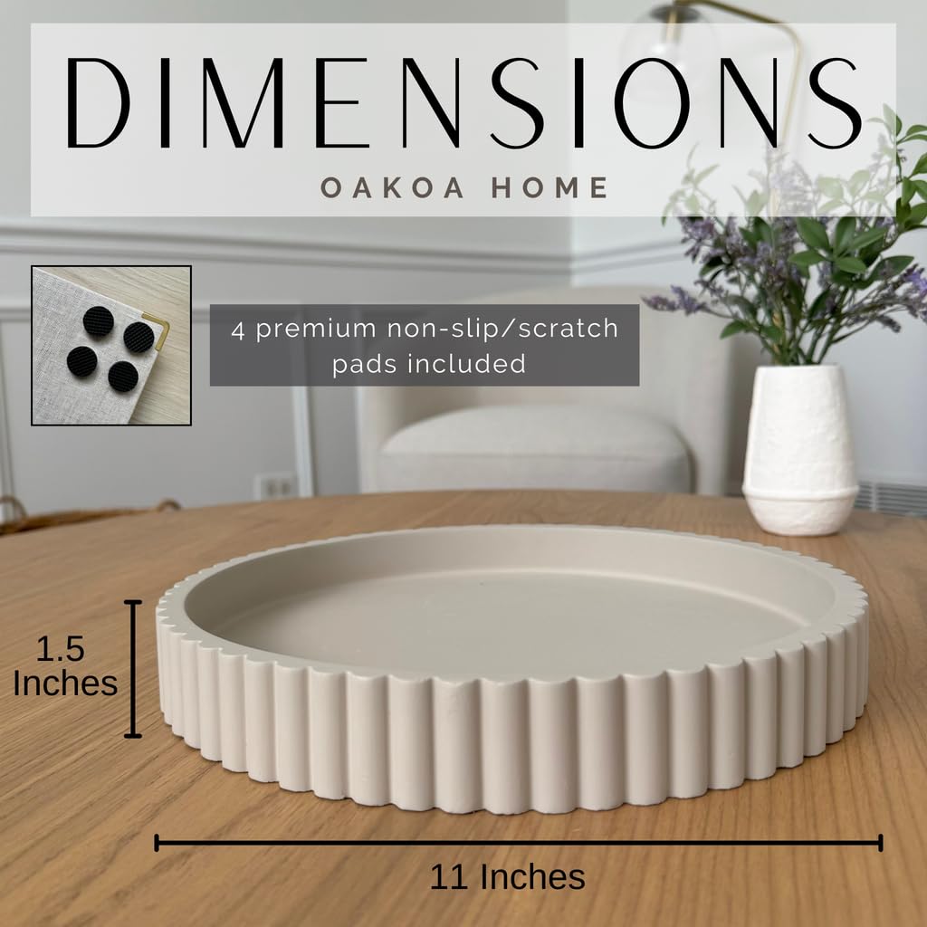 Concrete Fluted Round Tray - Gray