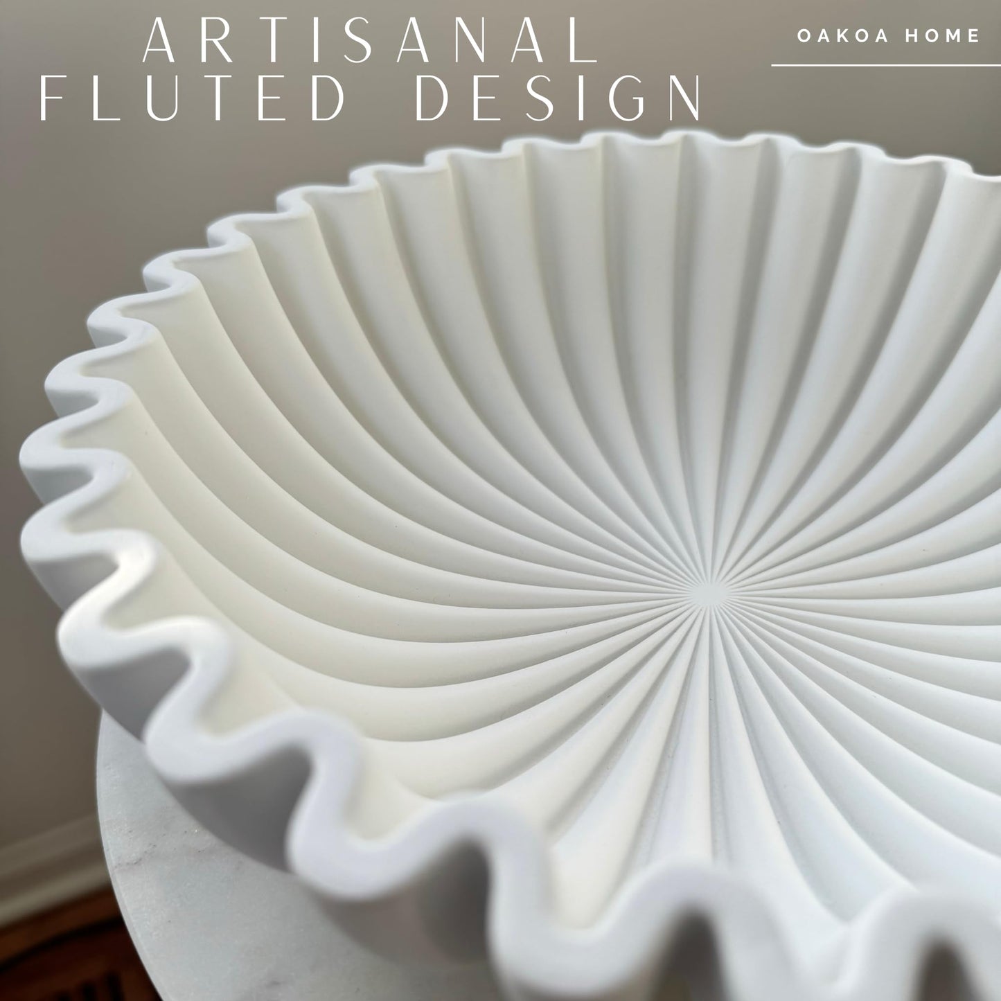 Concrete Fluted Decorative Bowl - White