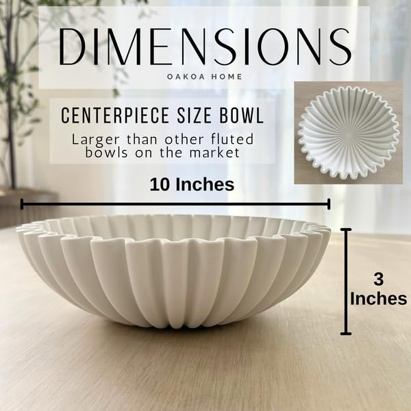 Concrete Fluted Decorative Bowl - White