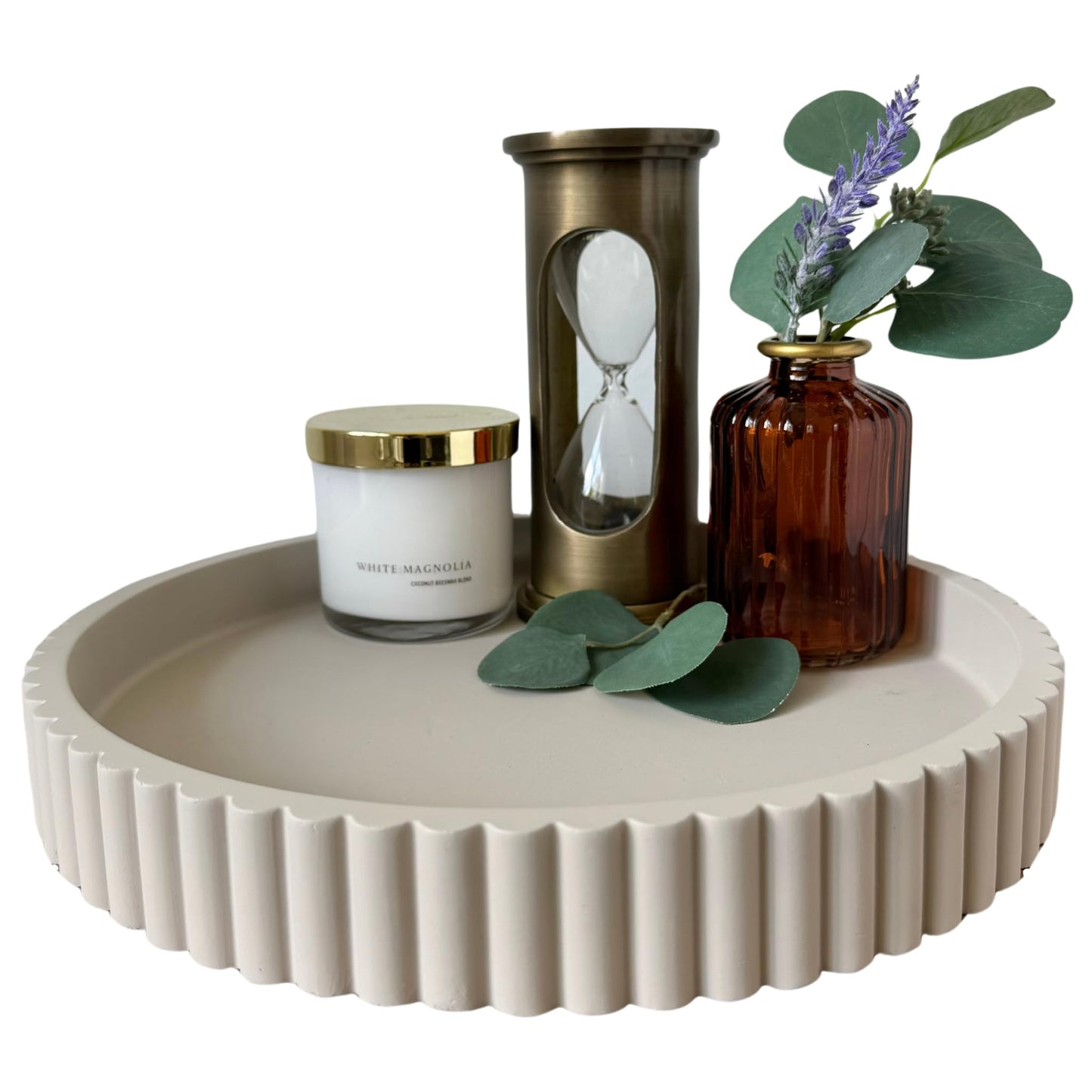 Concrete Fluted Round Tray - Gray