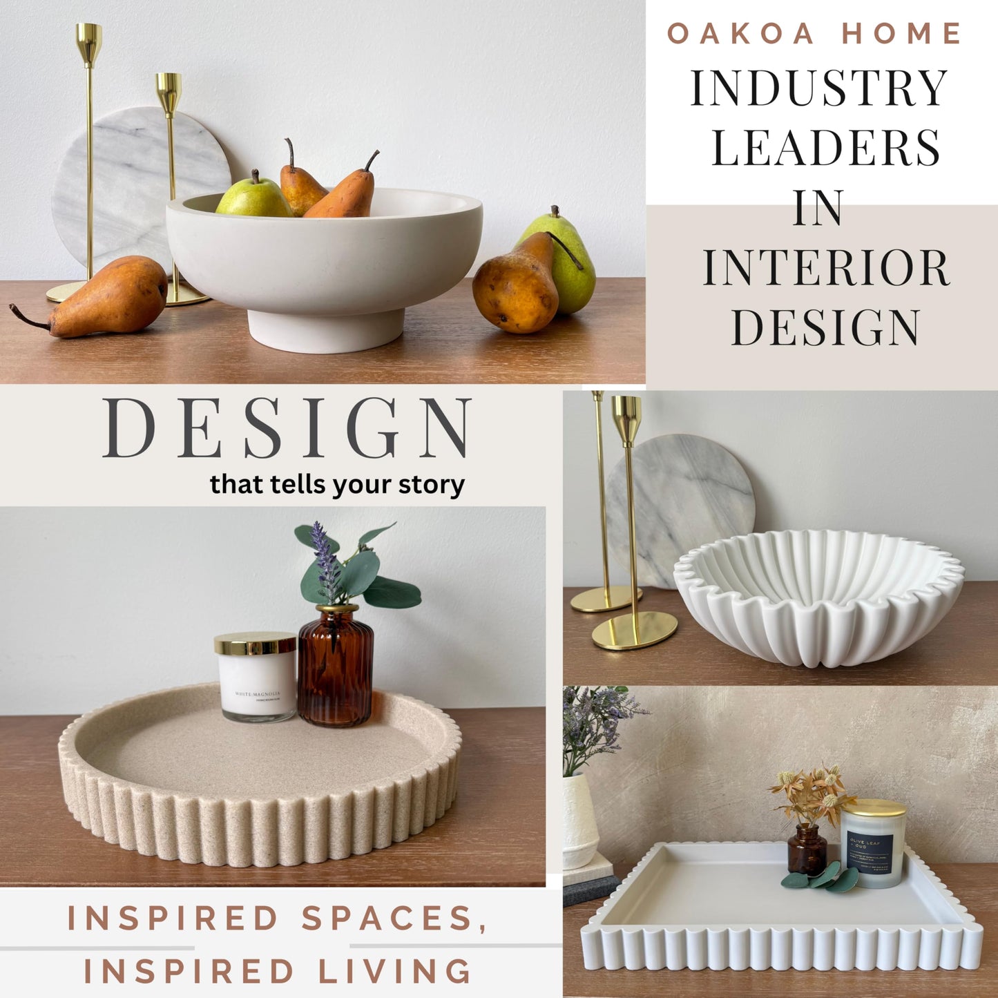Fluted Round Tray - Beige