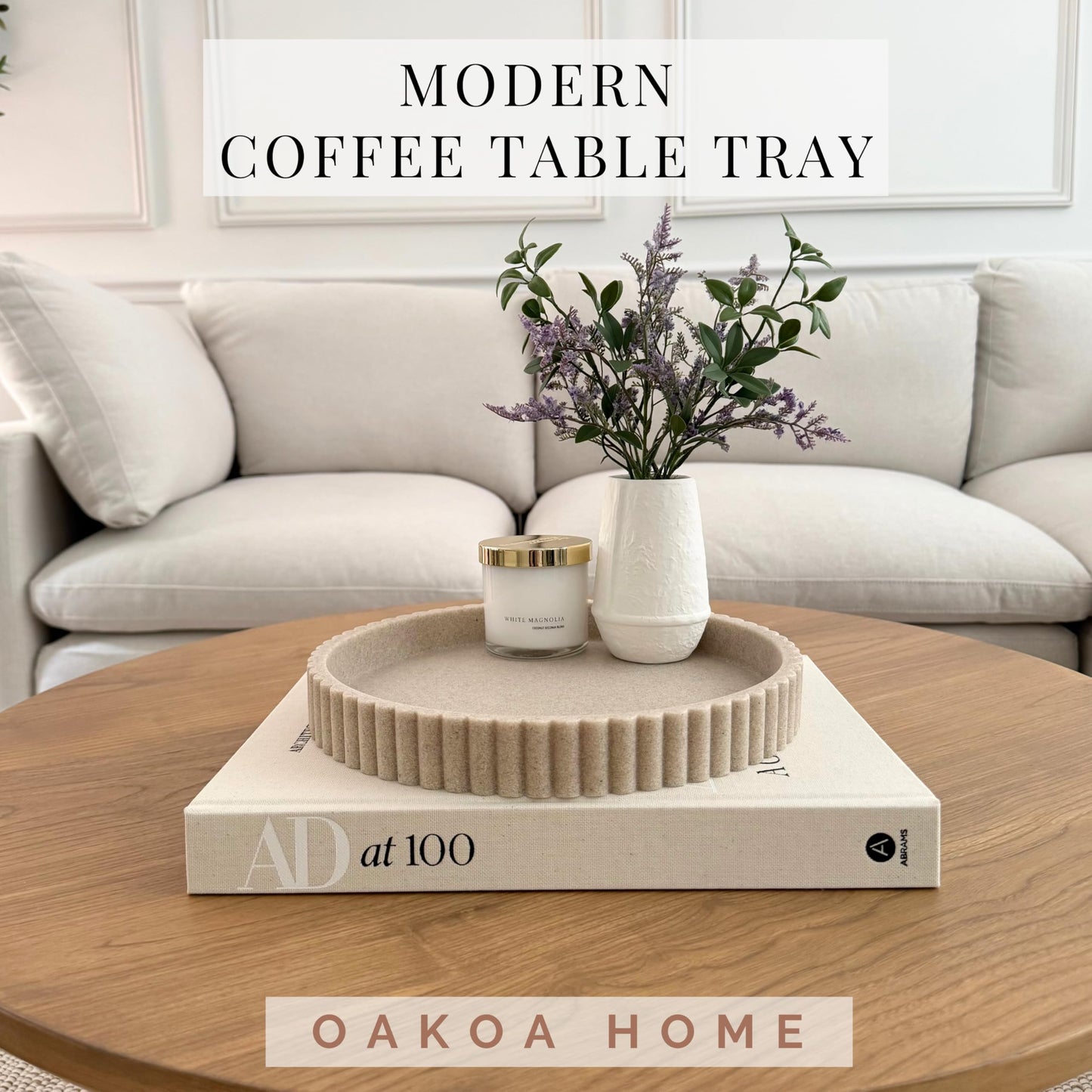 Fluted Round Tray - Beige