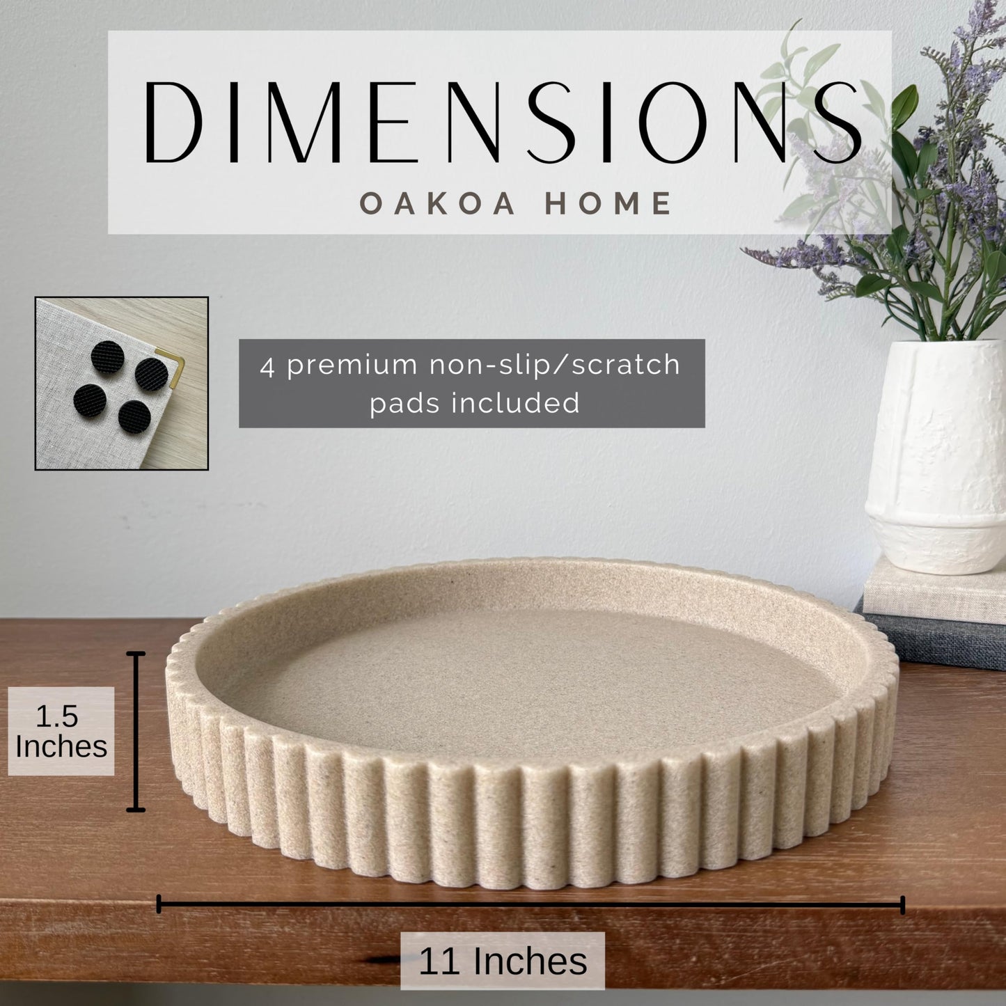 Fluted Round Tray - Beige
