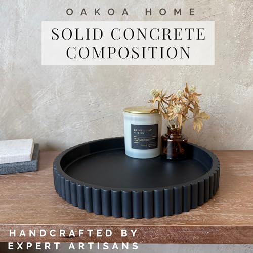 Concrete Round Fluted Tray - Black