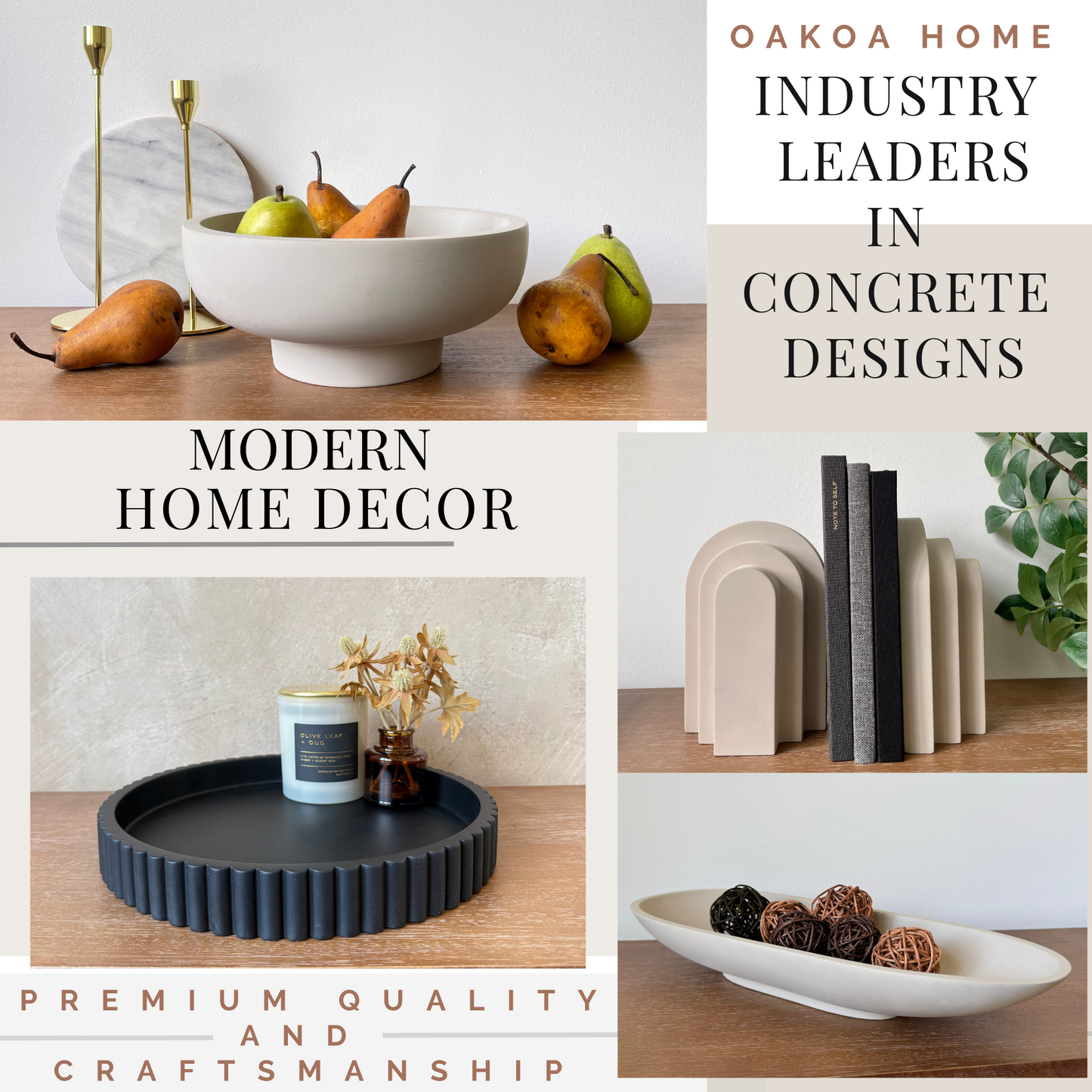 Concrete Round Fluted Tray - Black