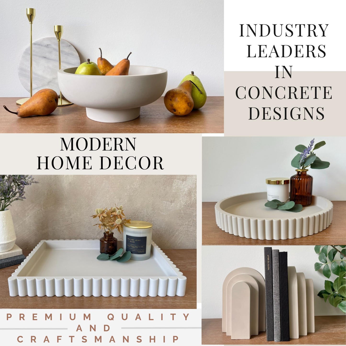 Concrete Fluted Rectangular Decorative Tray