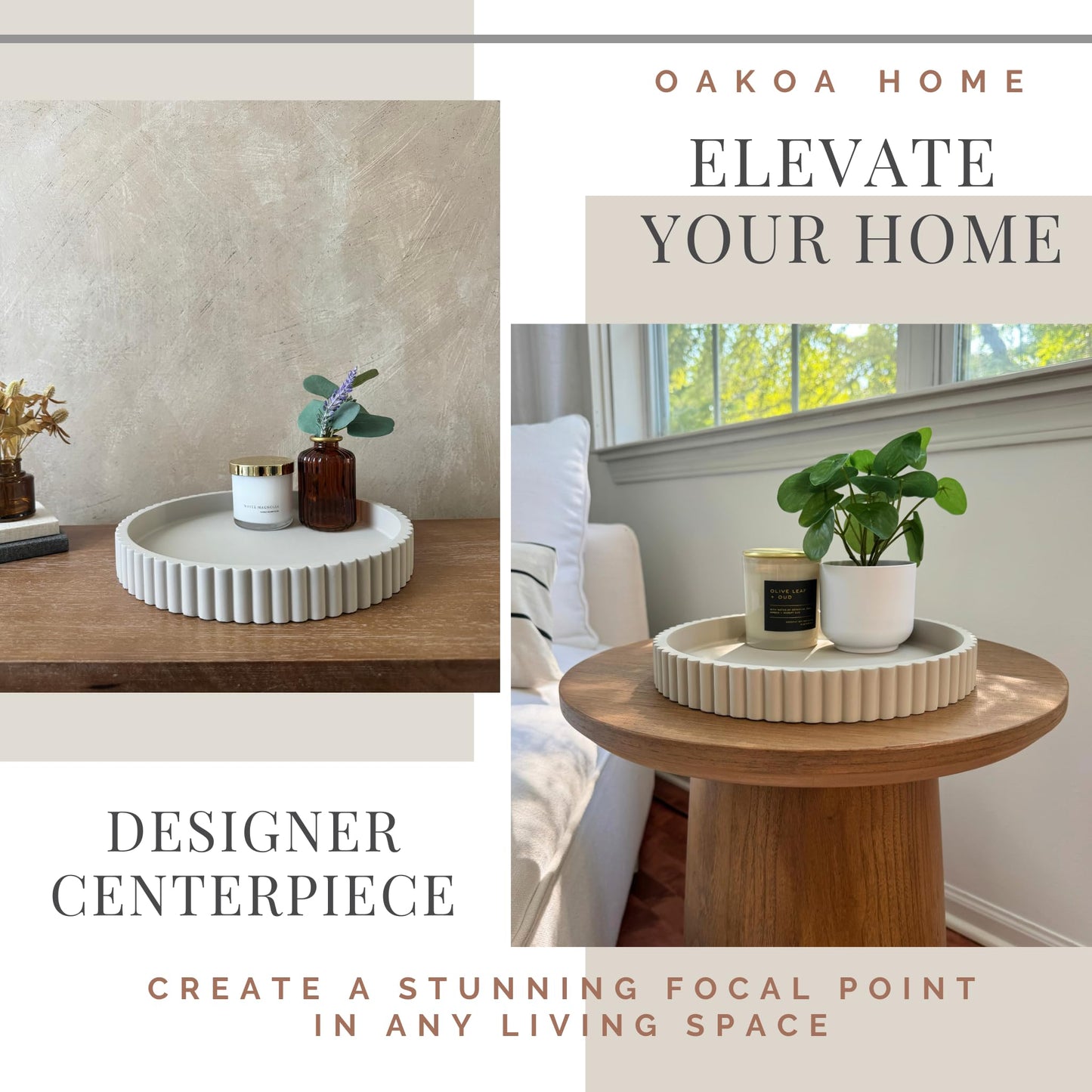 Concrete Fluted Round Tray - Gray