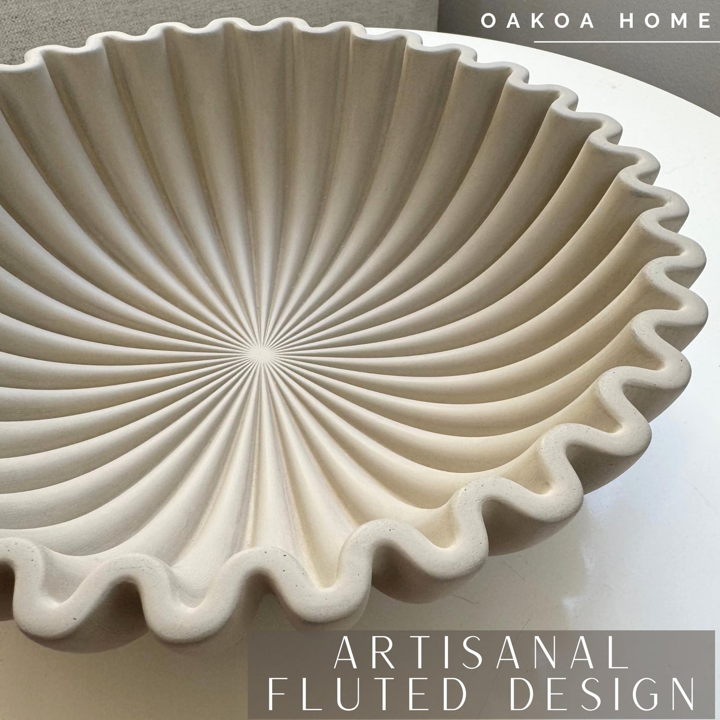 Concrete Fluted Decorative Bowl - Gray