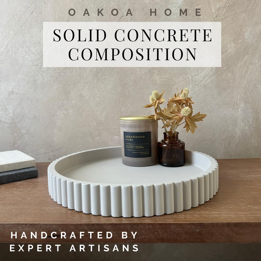 Concrete Fluted Round Tray - Gray