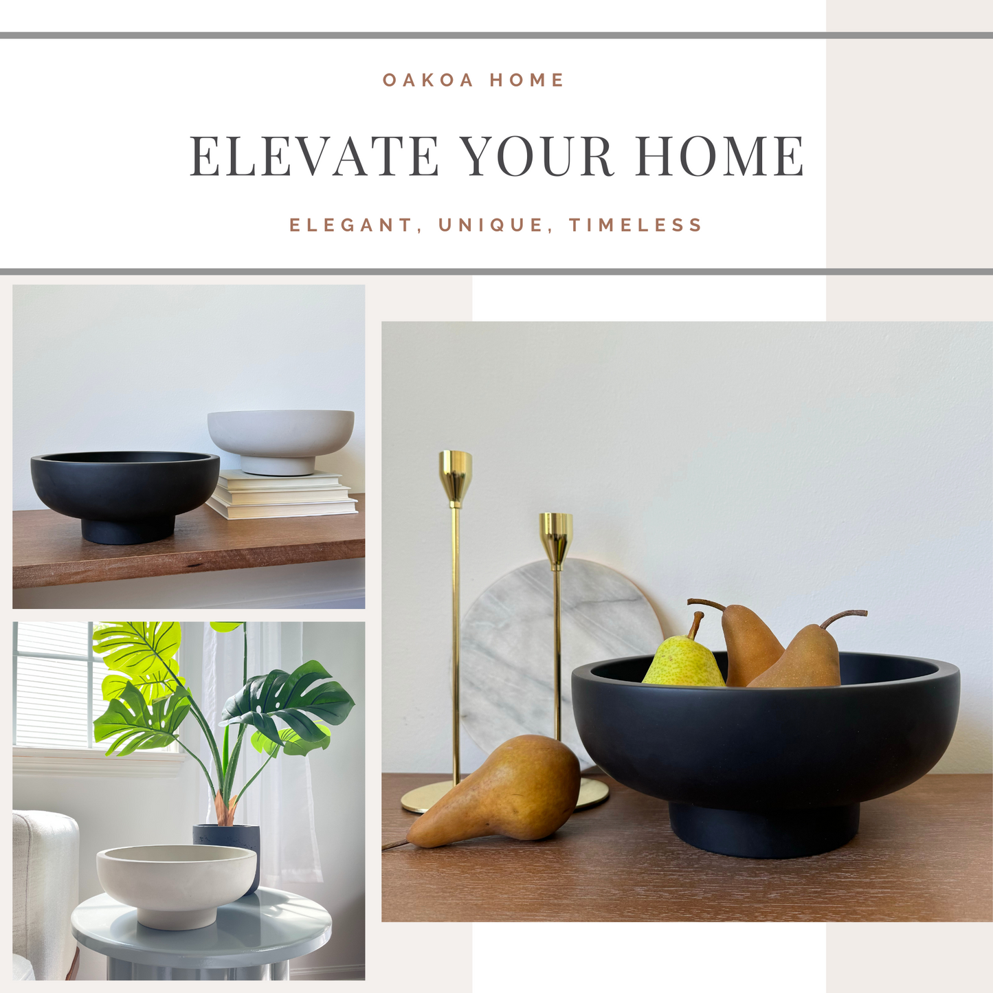 Concrete Decorative Fruit Bowl - Black