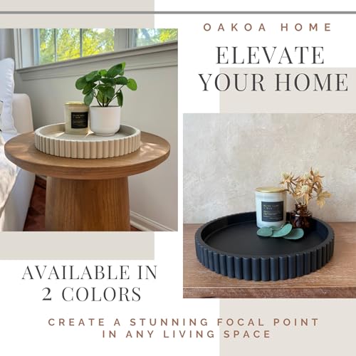 Concrete Round Fluted Tray - Black