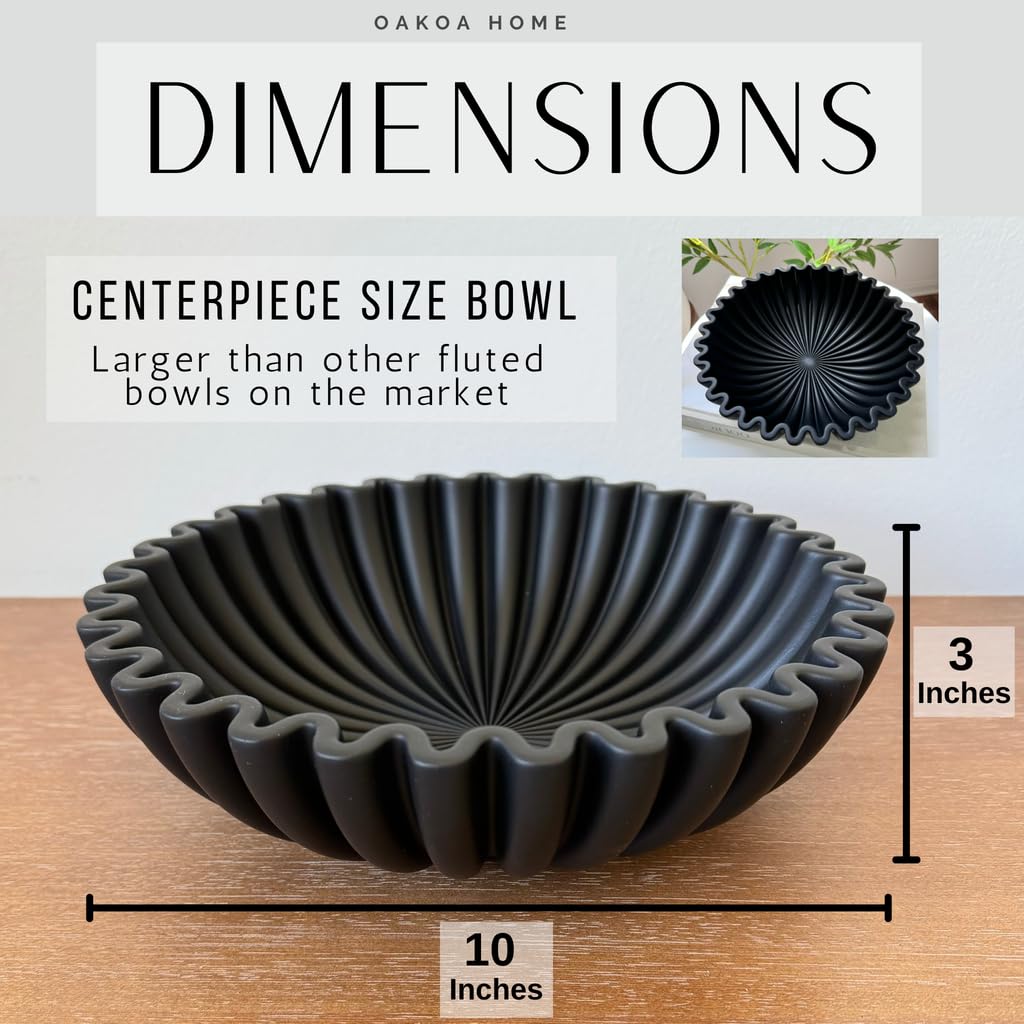 Concrete Fluted Decorative Bowl - Black