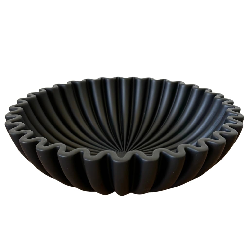 Concrete Fluted Decorative Bowl - Black
