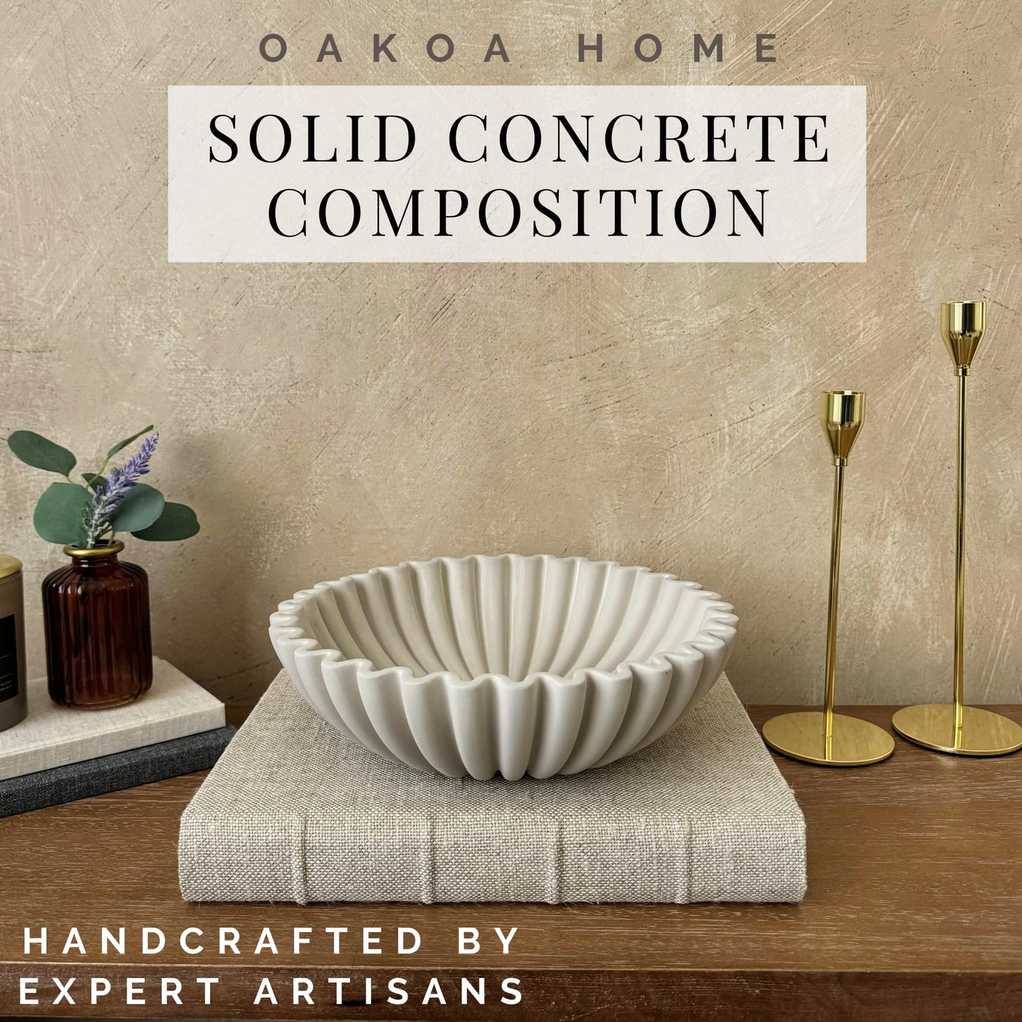 Concrete Fluted Decorative Bowl - Gray