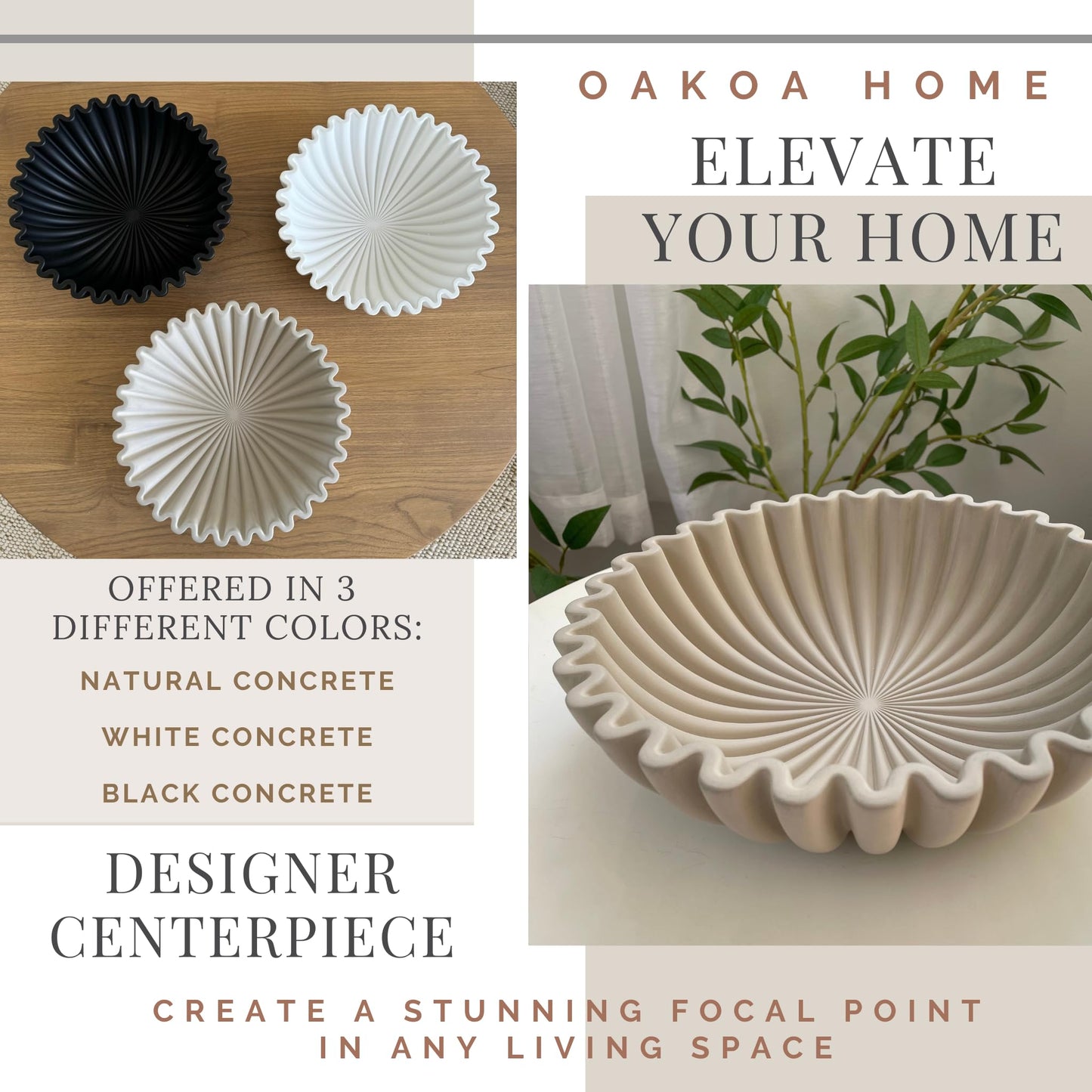 Concrete Fluted Decorative Bowl - Gray