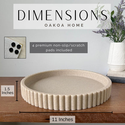 Fluted Round Tray - Beige