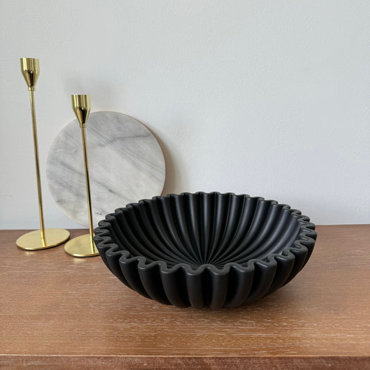 Concrete Fluted Decorative Bowl - Black