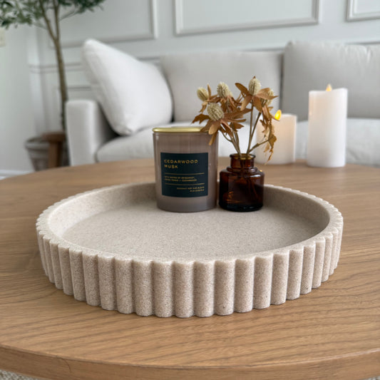 Fluted Round Tray - Beige