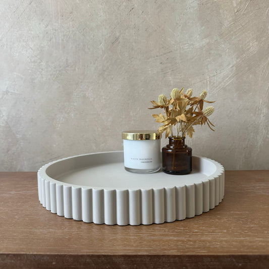 Concrete Fluted Round Tray - Gray