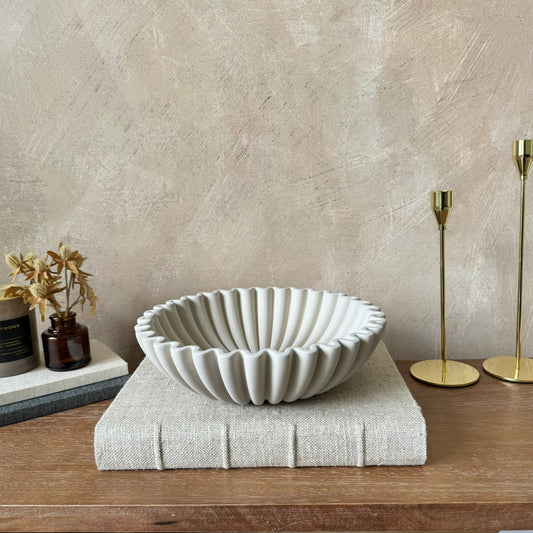 Concrete Fluted Decorative Bowl - Gray