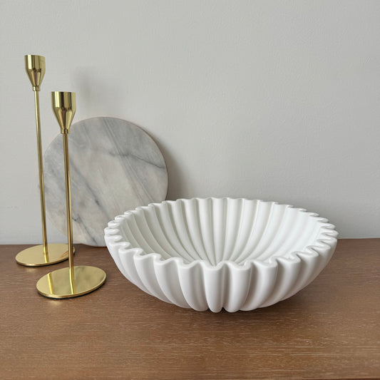 Concrete Fluted Decorative Bowl - White