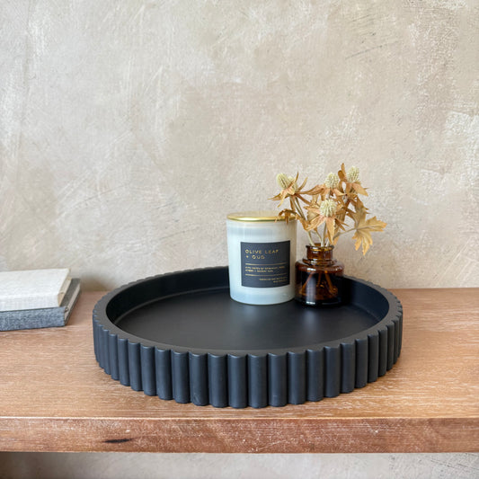 Concrete Round Fluted Tray - Black
