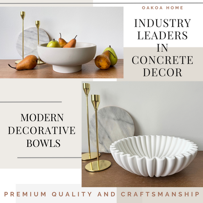 Concrete Fluted Decorative Bowl - White