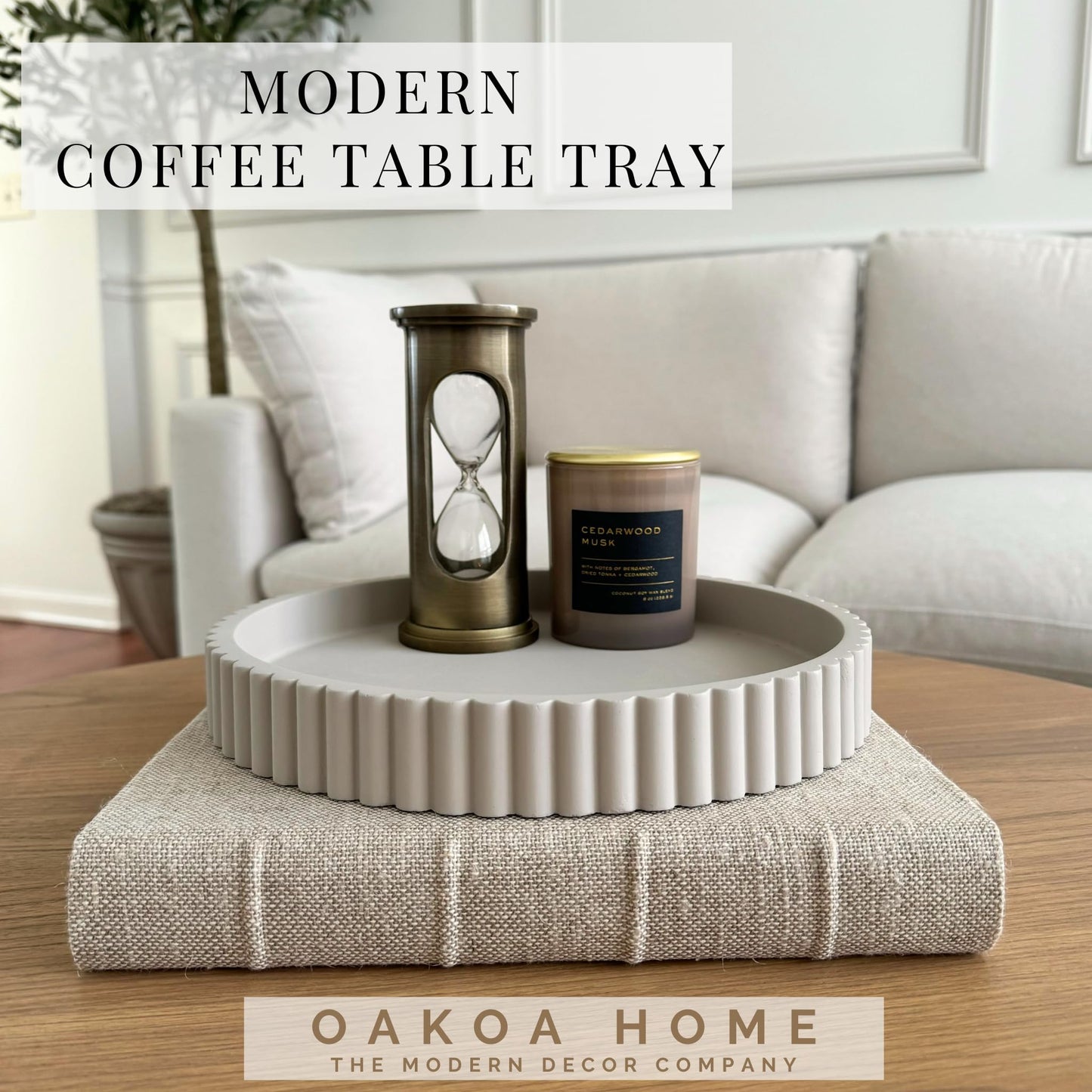Concrete Fluted Round Tray - Gray