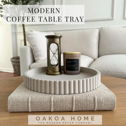 Concrete Fluted Round Tray - Gray
